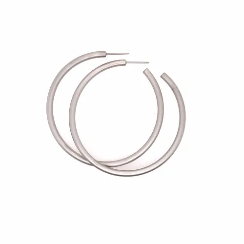 Large Round Natural Brushed Hoops Earrings
